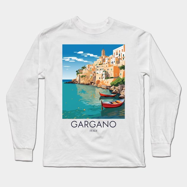 A Pop Art Travel Print of Gargano - Italy Long Sleeve T-Shirt by Studio Red Koala